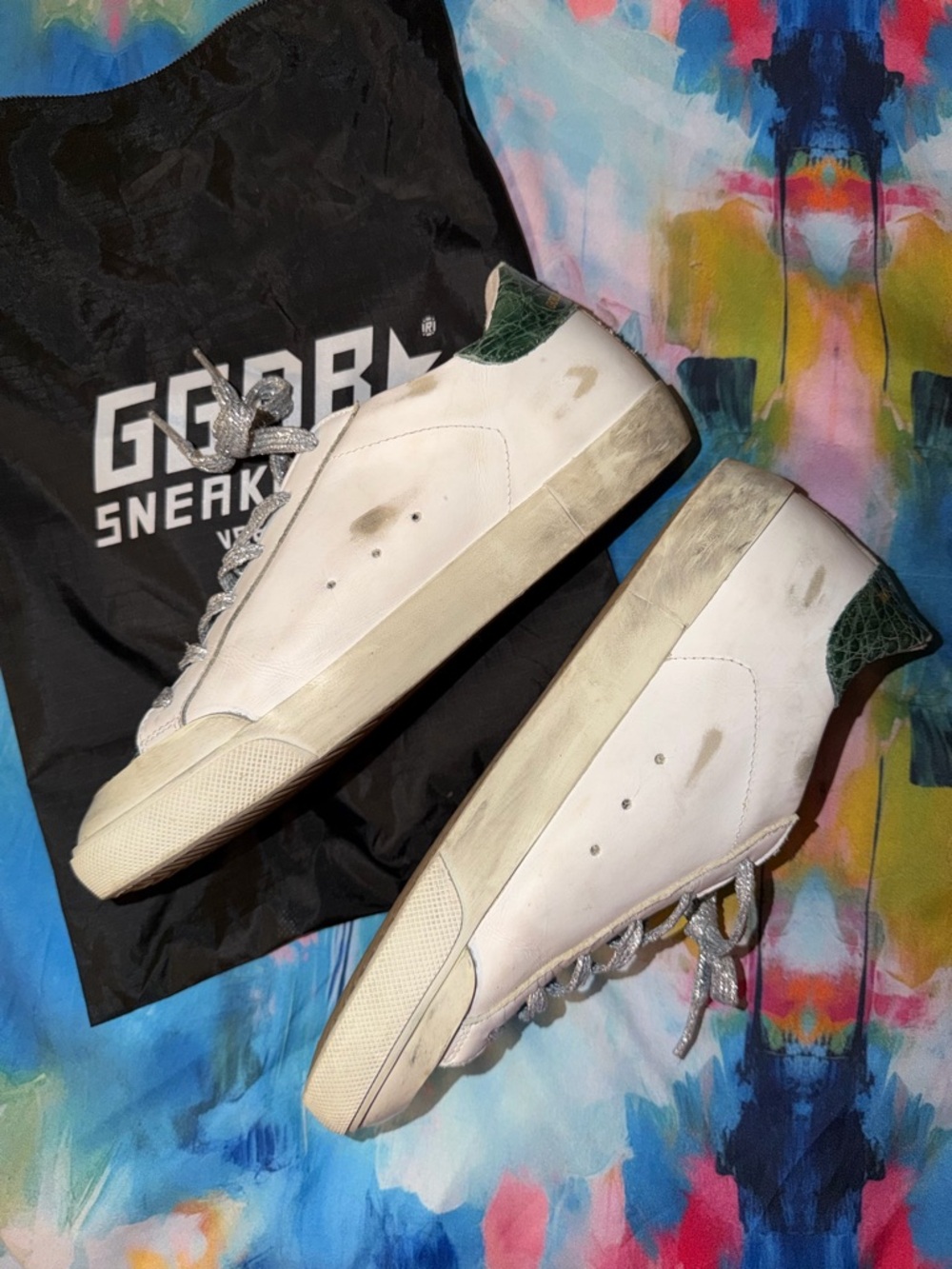 Golden Goose Swarovski Crystal and Green Crocodile Superstar Sneaker Tennis Shoe - Picture 12 of 13